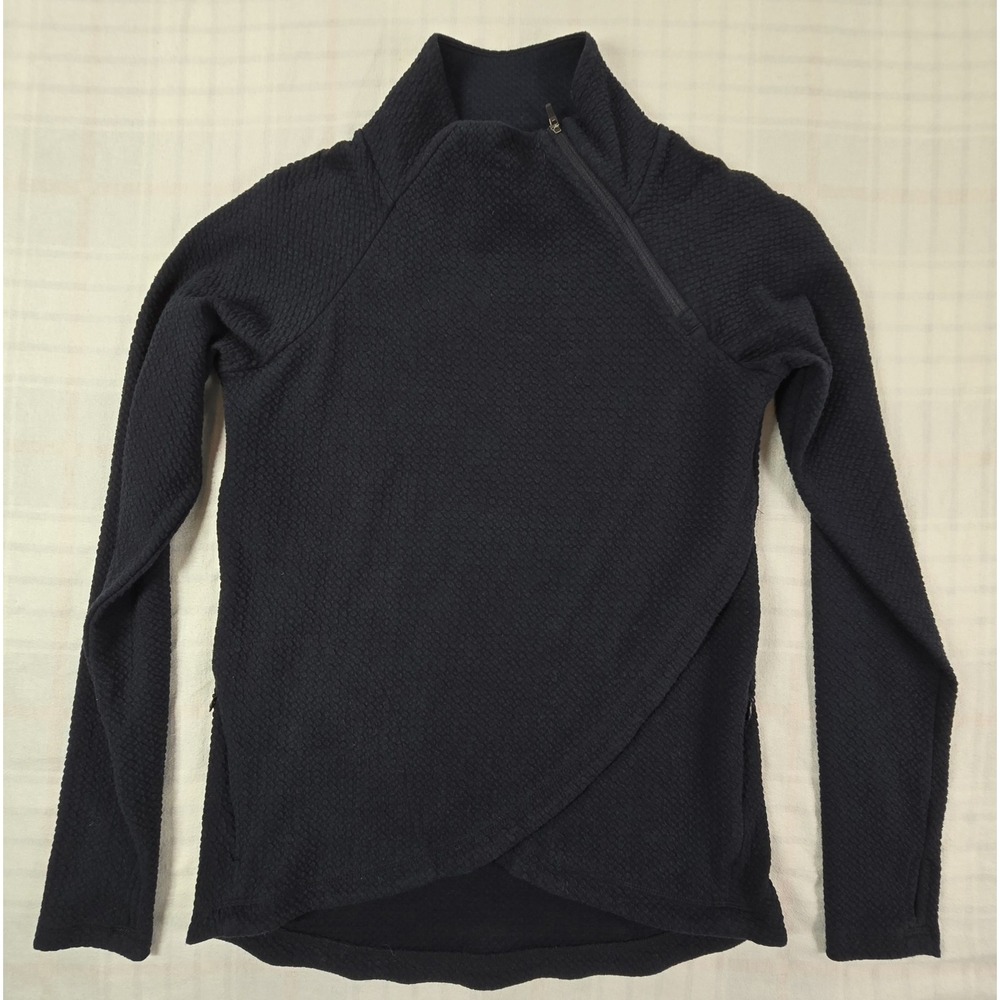 IBKUL Womens Popcorn Stitch Asymmetrical Zip Pullover Top Golf Black XS